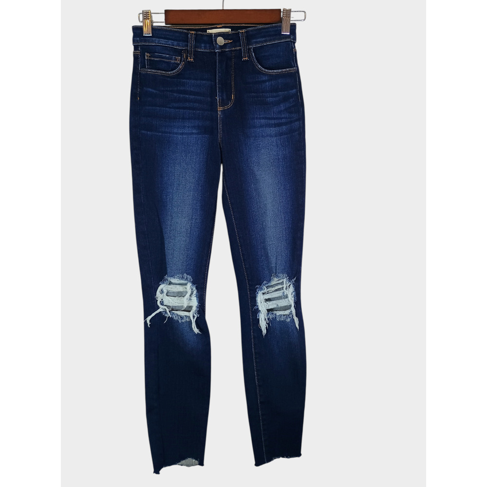L’AGENCE Margot Women 24 Dark Wash Distressed Skinny Jeans Stretch Classic Denim